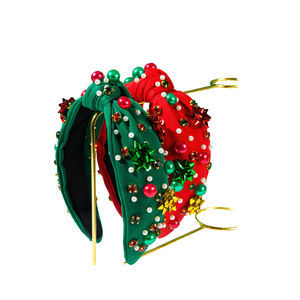 Bandeau pour cheveux en tissu perlé rouge et vert pour femmes Flytop, simple, tendance, pour l'extérieur, Noël, Nouvel An, festival, vacances - Product Image 2