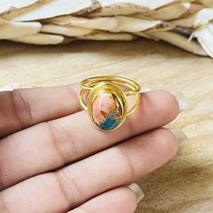 แหวนดีไซน์ล่าสุด สีเทอร์ควอยซ์ สไตล์โบโฮ แหวนทองเหลืองชุบทอง 18k สำหรับผู้หญิง ดีไซน์มินิมอล แบบโมจิโต้ แหวนวงแหวนแยกส่วน สำหรับขายส่ง/OEM/ODM - Product Image 3