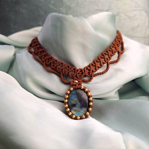 Ensemble de bijoux en macramé fait main avec labradorite, collier, bracelet, boucles d'oreilles, style bohème, ensemble de pierres précieuses naturelles pour femmes - Product Image 2