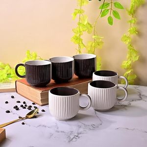Brown & White Ribbed Ceramic Tea <b>Cup</b> <b>Set</b> of 6 - Product Image 5