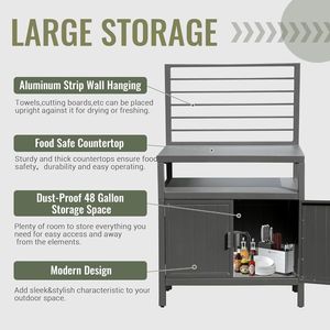 Isola Cucina Esterna Autoportante in Alluminio con Armadietto Grill Sospeso a Parete e Spazio di Stoccaggio per Appassionati di Barbecue - Product Image 2