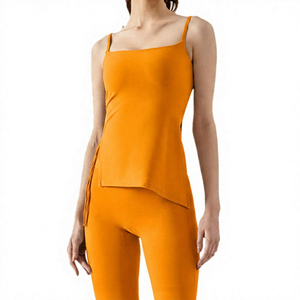 <b>Women</b> Square Neck <b>Sleeveless</b> Solid Color Yoga Workout Wear Breathable Eco-Friendly Quick Dry Regular Fit Front Logo - Product Image 3