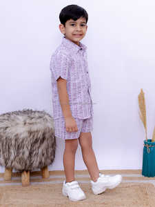 Ensemble de vêtements pour garçons en coton de qualité supérieure Chemise décontractée à manches courtes et à motif bleu uni pour enfants de 1 à 12 ans ODM Supply - Product Image 4