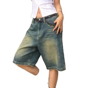 Pantalones cortos de mezclilla de gran tamaño Casual Jeans de cintura alta Mujeres Vintage 2025 Street Retro Shorts - Product Image 1
