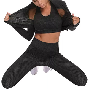Quick Dry Workout Wear 3-Piece Yoga Set With <b>Crop</b> <b>Top</b> Full-Length Leggings And Zipper Jacket High Waist Sportswear For Women - Product Image 6