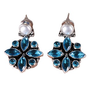 Trendy Monalisa Zircon Oxidized Bohemian Flower Stud <b>Earring</b> <b>Silver</b> Finish Brass Ethnic Fashion Party Jewellery Bulk Supplier - Product Image 1