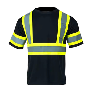 Hi Visibility Men's Workwear T-Shirt Polyester <b>Reflective</b> Safety Short Sleeve Uniform <b>Top</b> Yellow Black - Product Image 5