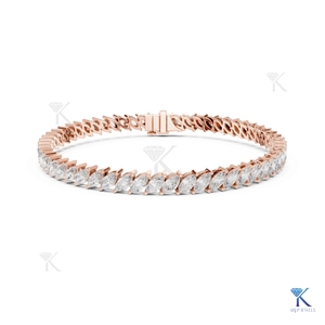 5.00 X 2.50 mm Marquise Cut Lab Grown Diamond Filled Tennis Bracelet 14K <b>Solid</b> <b>Gold</b> Unisex Luxury Bridal Jewelry - Product Image 1