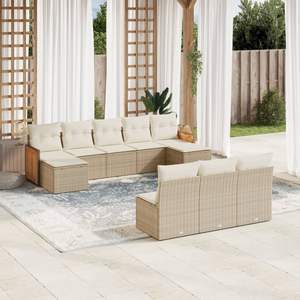 Conjunto de Sofás de Jardín de Ratán Beige para 6 Personas, Muebles de Exterior Resistentes a la Intemperie, Diseño Contemporáneo, Estructura de Madera de Teca - Product Image 3