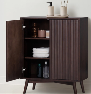 Meuble de rangement à 2 portes cannelé en noyer foncé, personnalisable OEM, buffet/consolade en bois polyvalent pour usage multiple - Product Image 3