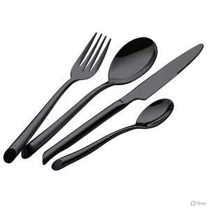 Juego de Cubiertos Desechables de Acero Inoxidable Negro, Diseño Moderno, para el Regreso a Clases - Product Image 1
