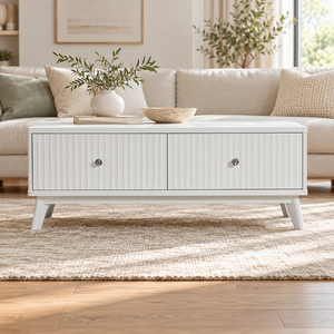 Mesa de centro de madera estilo nórdico con 2 cajones y patas anguladas para muebles de sala de estar contemporáneos, proveedor OEM ODM - Product Image 1