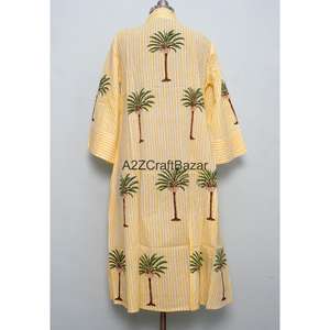 เดรสยาวผ้าฝ้ายพิมพ์ลายดอกไม้แบบแฮนด์บล็อก คอวี แขนยาว ผ้าไม่ถักทอ เป็นมิตรกับสิ่งแวดล้อม สไตล์โบฮีเมียน สำหรับใส่ในฤดูร้อน - Product Image 6