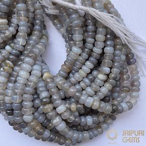 Perles de pierre d'agate grise naturelle certifiées IGI Jaipuri Gems, lisses, rondelles, 8mm/10mm/12mm, fils pour la fabrication de bijoux - Product Image 3