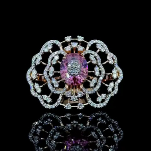 9K White Gold Lab Grown Diamond Round Brilliant Cut Floral <b>Statement</b> <b>Ring</b> Under 2 Carat Rhodium Plated Luxury - Product Image 1