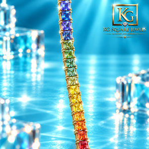 Pulsera de Diamantes Cultivados en Laboratorio con Corte Princesa Colorido y Baño de Oro de 14K para Joyería Femenina Elegante para Uso Diario - Product Image 1