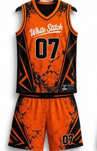 Ensemble de maillot de basket-ball pour femmes, imprimé géométrique orange et noir, sans manches, col rond, tissu respirant, spandex/nylon, vêtements de sport - Product Image 2
