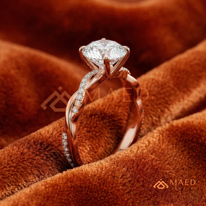 แหวนหมั้นเพชร/มอยส์ซาไนต์ทรงกลมสีโรสโกลด์สำหรับผู้หญิง แหวนเพชรเม็ดเดี่ยวแบบวงแหวนเพชรพันเกลียว - Product Image 2
