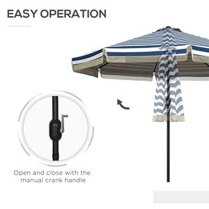 Ombrellone da Giardino a Strisce Blu da 2,7 m con Manovella Inclinabile e Design Arricciato per Terrazza, Piscina, Spiaggia - Disponibile in Diverse Misure: 2,5 m, 2,7 m, 3 m - Product Image 5