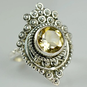 Citrine 925 Sterling <b>Silver</b> Boho <b>Statement</b> Promise <b>Ring</b> for Women Yellow Gemstone Round Jewelry November Birthstone - Product Image 4