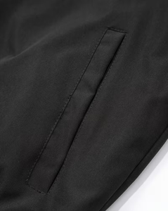 Men's Black Bomber Jacket Solid Color Zipper Closure Stand Collar Casual Windproof Polyester Autumn Wear - Product Image 5