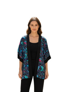 Elegante Blusa Kimono de Rayón para Mujer, Manga Corta, Estampado Floral Geométrico Vintage, Informal, Tejida, Ecológica, Transpirable, Verano - Product Image 4