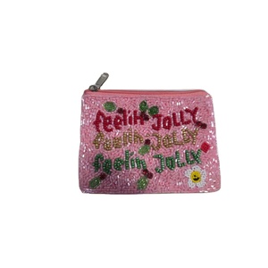 New Jolly for <b>Pink</b> Handmade Festive Beaded Zipper Coin Pouch Custom Orders Available for Christmas Gift Pouches 2025 - Product Image 1