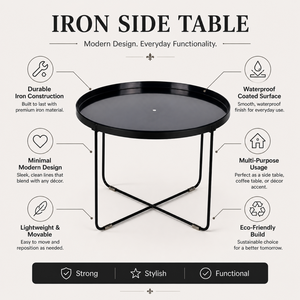 Luxury Movable Eco-Friendly Metal <b>Side</b> <b>Table</b> <b>Tray</b> Top | Waterproof Art Deco Iron Accent <b>Table</b> for Living Room Bedroom Entryway - Product Image 2