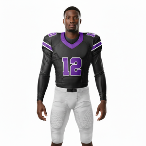 Uniforme de Fútbol Americano para Hombre, Negro y Morado, Cuello en V, Manga Larga, Absorbe la Humedad, Ajuste Atlético, para Todas las Temporadas, 100% Poliéster - Product Image 3