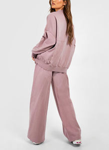 Conjunto Deportivo para Mujer, Sudadera con Cierre Completo, Pantalones Deportivos de Corte Regular, Ropa Casual de Invierno, Estampado de Color Sólido, 100% Algodón, Dos Piezas - Product Image 2