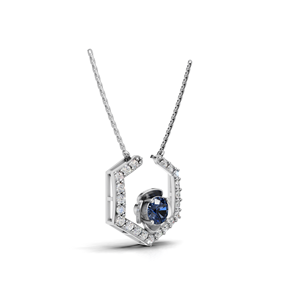 Collier pendentif floral hexagonal en or 18 carats avec pierre centrale ronde bleue et pierres rondes bleues de laboratoire - Product Image 4