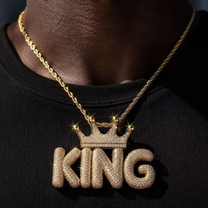 Collier avec pendentif personnalisé en lettres graffiti hip-hop, serti de pierres CZ, bijoux bling pour hommes - Product Image 4
