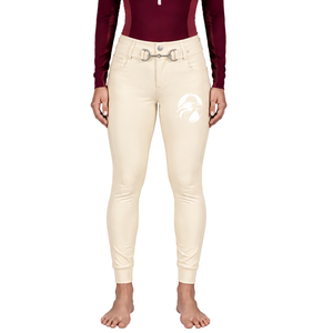 Pantalon d'équitation pour femme blanc ivoire, taille haute, extensible, avec passants de ceinture, pour la compétition et l'entraînement, vêtements de sport - Product Image 1