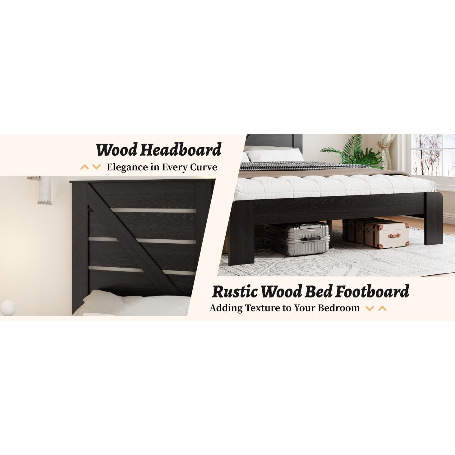 Struttura Letto King Size VECOCHO Con Testiera In Legno E Base In Metallo - 399 Kg Portata, Contenitore Sottoletto 27 Cm, Antiscricchiolio, Nero