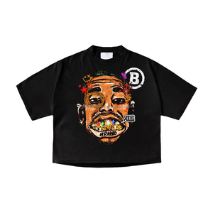 เสื้อยืดฮิปฮอปผู้ชายทรงโอเวอร์ไซส์ แขนยาวสองชั้น ล้างสีแบบแอซิดวอช ประดับด้วยคริสตัลขนาดใหญ่ ผ้าฝ้าย 100% - Product Image 2