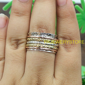 Anillo giratorio de plata de ley 925, latón y cobre, hecho a mano, martillado, para meditación, banda ancha, estilo bohemio, joyería llamativa para ella - Product Image 4