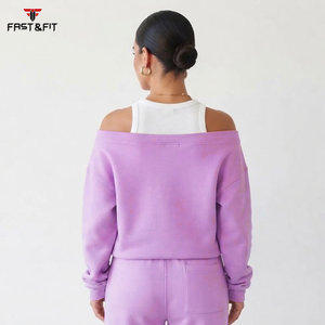 Wholesale Price Oversized Women <b>Sweatshirt</b> With Drop <b>Shoulder</b> Soft Fabric Slash neck Streetwear for Winter - Product Image 2