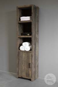 <b>Rustic</b> Solid Wood Storage <b>Cabinet</b> With 3 Shelves And 1 Door Flat Panel Antique Living Room Furniture - Product Image 2