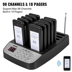 Sistema di chiamata Wireless F100 per Hotel ristoranti 10 cercapersone Max 98 Beepers cicalino lampeggiante di vibrazione per servizi alberghieri della chiesa - Product Image 6