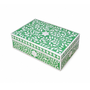 Handmade Unique Design Green Bone Inlay Floral Decorative Storage <b>Jewelry</b> Box - Product Image 6