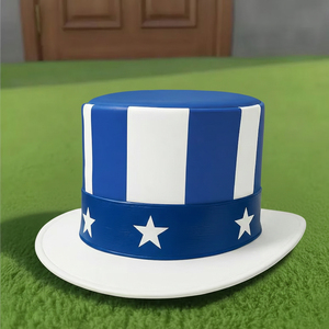 Chapeau haut de forme patriotique en cuir bleu fait main de qualité supérieure, avec étoiles blanches, style festival américain - Product Image 4