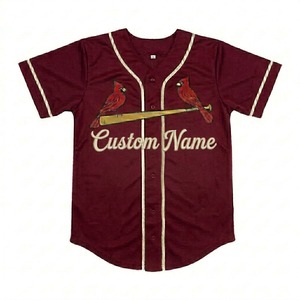 Camiseta de Béisbol Personalizada de los Cardinals, Color Granate, Manga Corta, Cierre de Botones, Impresión Serigrafiada, Unisex, Transpirable, Corte Regular - Product Image 1