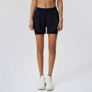 Women's Sports 2-in-1 Shorts Nylon Spandex Soft Running Shorts Two Layers Breathable Quick Dry Custom logo Solid Gym Shorts - Product Image 3