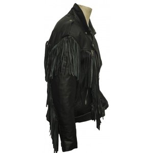Chaqueta de Cuero Estilo Western con Flecos, Hecha en Pakistán, para Hombre, Negra, Estilo Vaquero/Motociclista, con Borlas Largas, Detalles de Conchos y Cinturón - Product Image 3