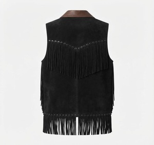 Chaleco de cuero de gamuza turquesa con flecos para mujer – Chaleco vaquero sin mangas estilo western - Product Image 2