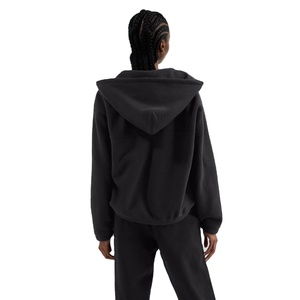 Sweat-shirt en molleton à capuche surdimensionné pour femme, fermeture éclair, noir uni, coupe ample classique - Product Image 3