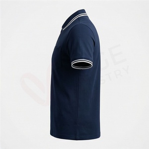 Men's Navy <b>Blue</b> Short Sleeve <b>Polo</b> <b>Shirt</b> With Zipper And Pocket Casual Knitted Solid Design Regular Fit Breathable - Product Image 3