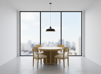 Ensemble de table basse moderne avec 4 chaises en frêne massif et placage MDF, table ronde finition naturelle