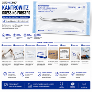Pinzas de vendaje KANTROWITZ con puntas curvas dentadas y mandíbulas anguladas, longitud total 9-3/4 pulgadas (24.7 cm) ZETOMEDPRO - Product Image 5