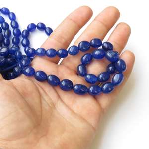 ลูกปัดหยกสีน้ำเงินธรรมชาติทรงรีเรียบเนียน ลูกปัดอัญมณีสำหรับทำเครื่องประดับ ร้อยเป็นเส้น หินหลวมคุณภาพสูง - Product Image 5